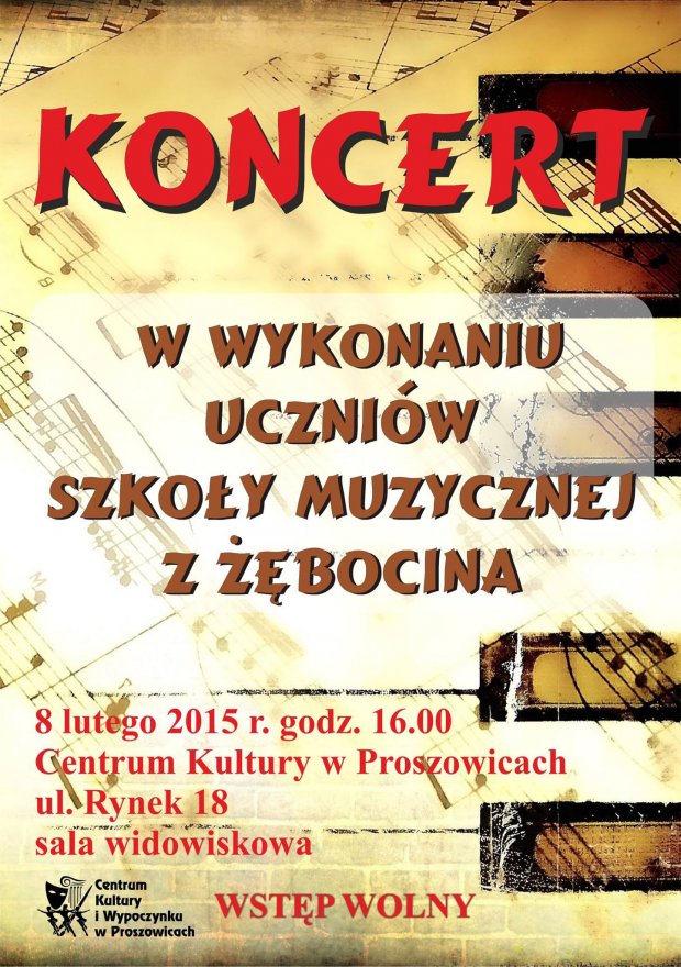 Plakat Koncertu Noworocznego w wykonaniu uczniów SM w Żębocinie